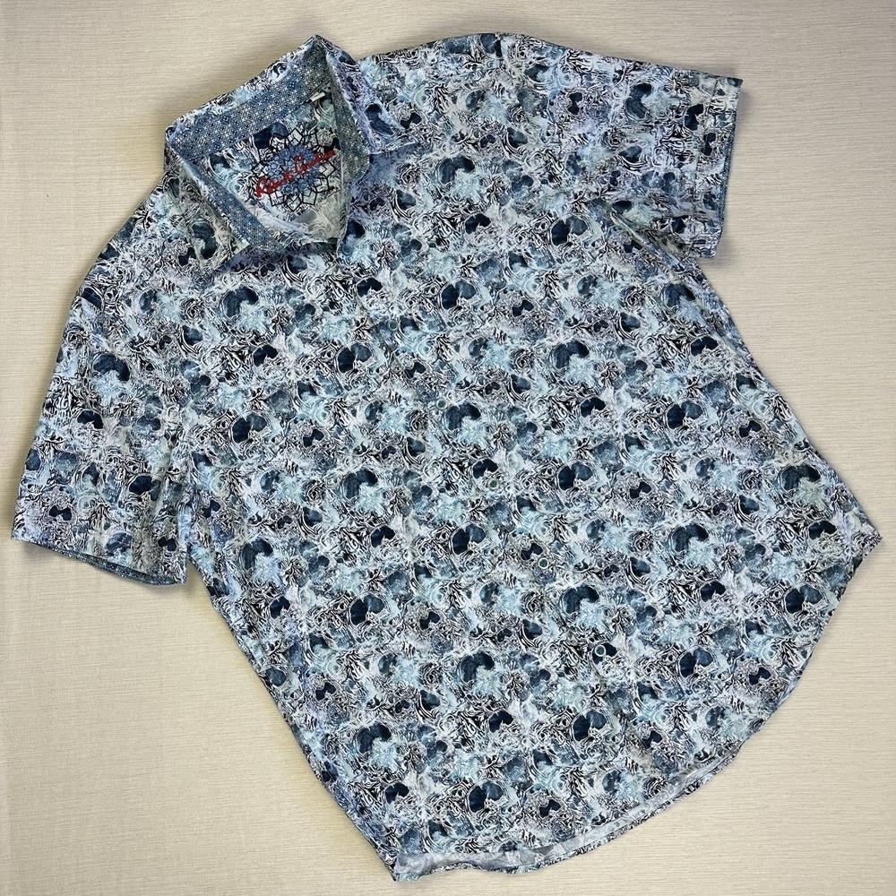 ROBERT GRAHAM Hagerman All Over Skull Heads Print Shirt Men XL Blue AOP Optical